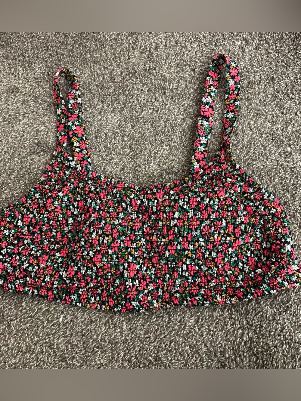 Floral Smocked bikini top- Pink Multi